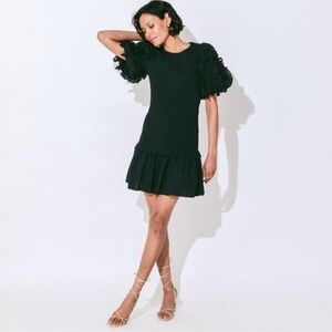NWT Cleobella Colette Black Ruffle Sleeve Mini Dress Size M Cotton Spring